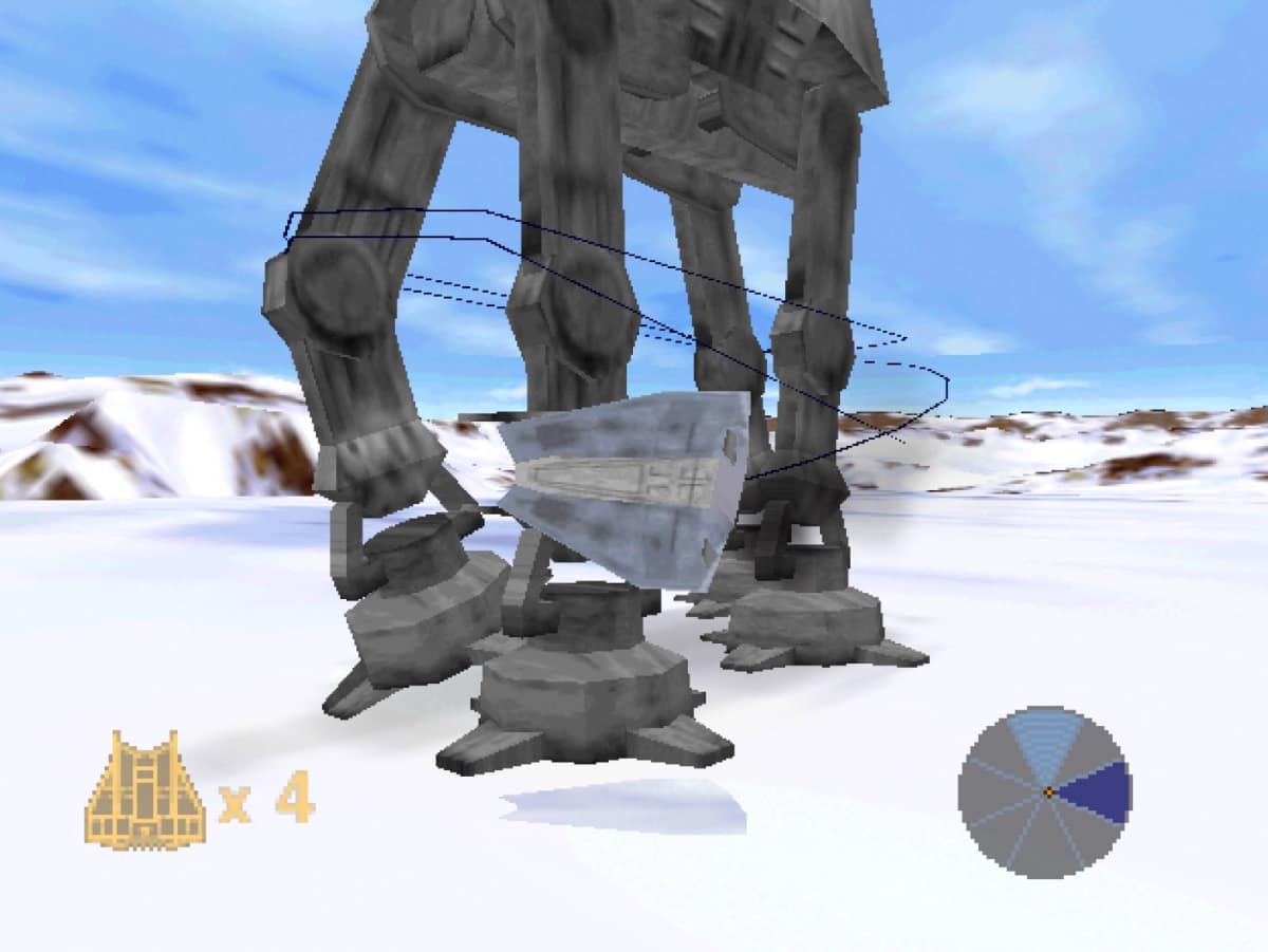 Star Wars Shadows of the Empire screenshot tripping an AT-AT with a tow cable